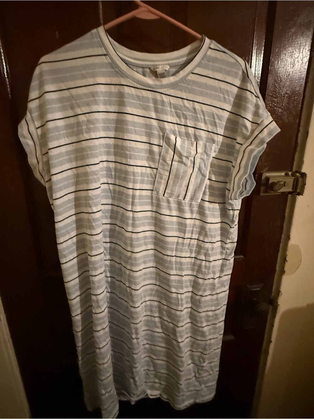 Short-Sleeve tshirt dress  Stripe  Pocket - Light Blue & White